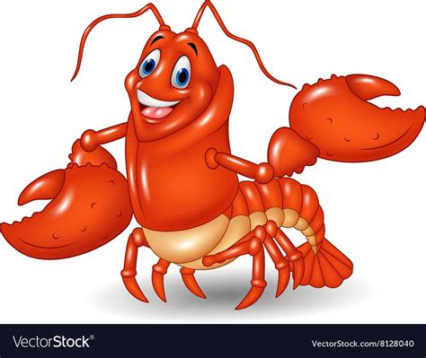 Cute Lobster Cartoon Waving Isolated Royalty Free Vector Cartoon