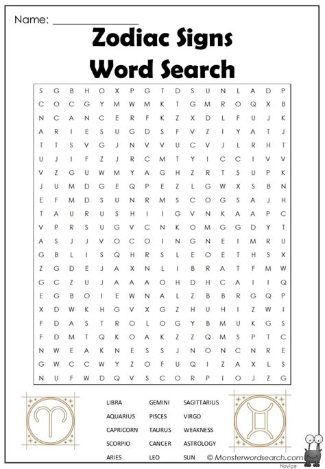 Zodiac Signs Word Search Monster Word Search