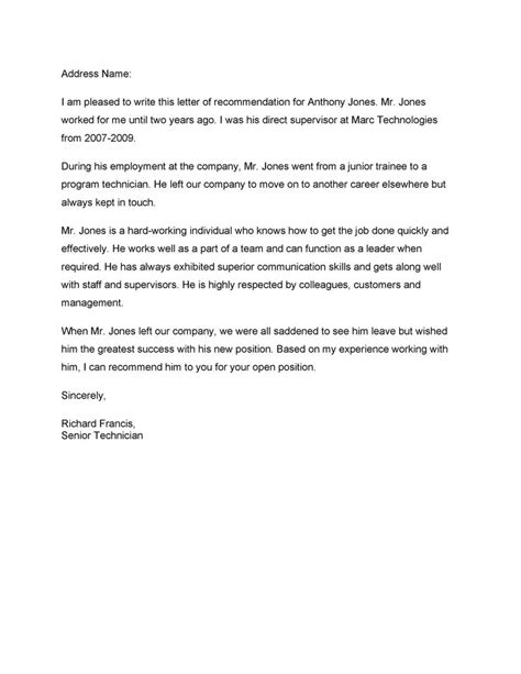 Employee Recommendation Letter Sample Letter Of Recommendation