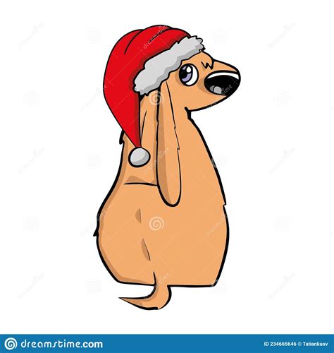 Christmas Dog In Santas Hat With Watercolor Illustration Stock Vector