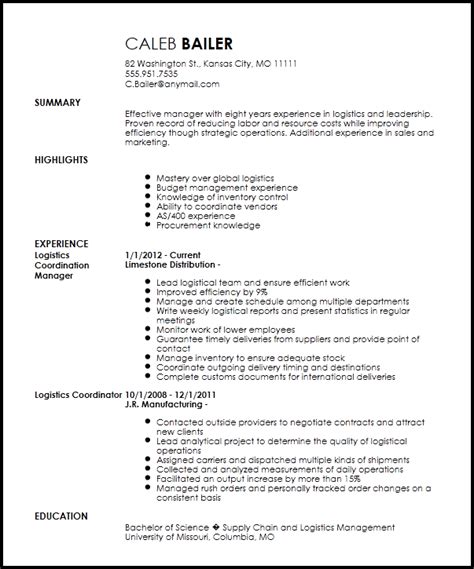 It has a fairly simple design against a white background a carefully formatted cv also says a lot about you and how you handle things. Free Traditional Logistics Coordinator Resume Template ...