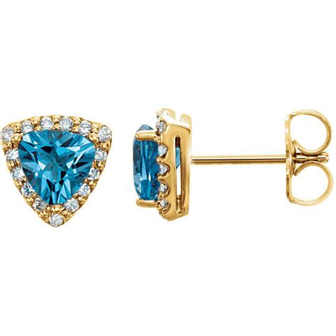 Genuine Swiss Blue Topaz Diamond Earrings In K Yellow Gold Ebay
