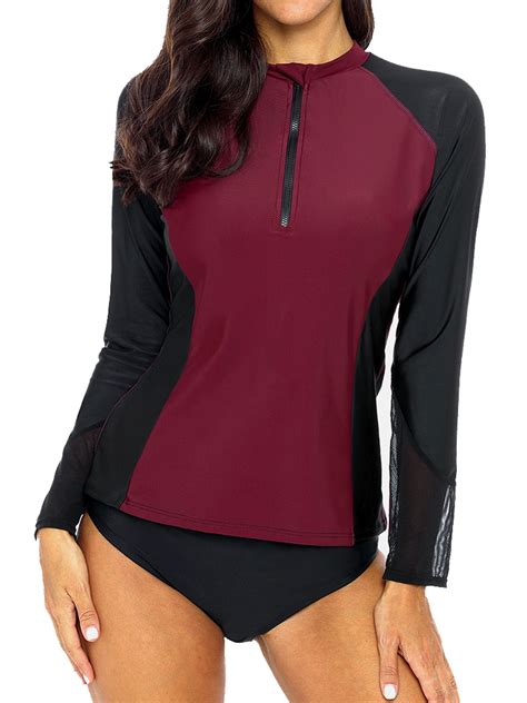 Charmo Womens Long Sleeve Rashguard Swimsuit Rash Guard Athletic T Top Walmart Com