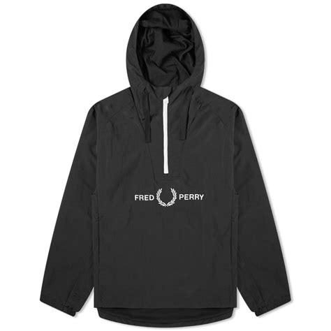 fred perry ripstop embroidered popover hood jacket black end uk