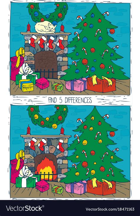 Christmas Game For Children Find Differences Vector Image