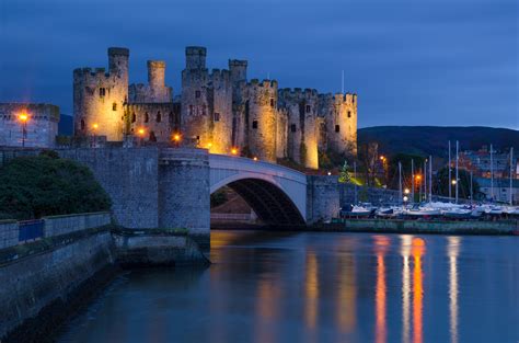 United Kingdom Castle Rivers Bridges Night Conwy Castle