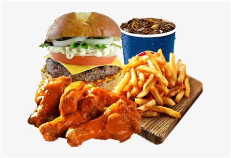 Wings Burger Combo Burgers And Fries And Wings PNG Image