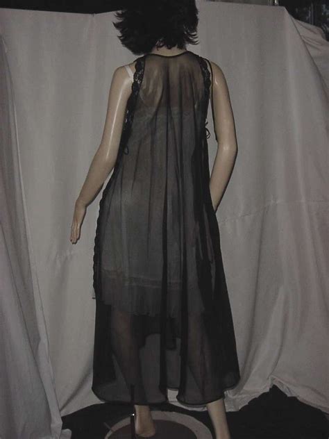 Sheer Black Nightgown Grecian Open Side Vintage Nightgown No