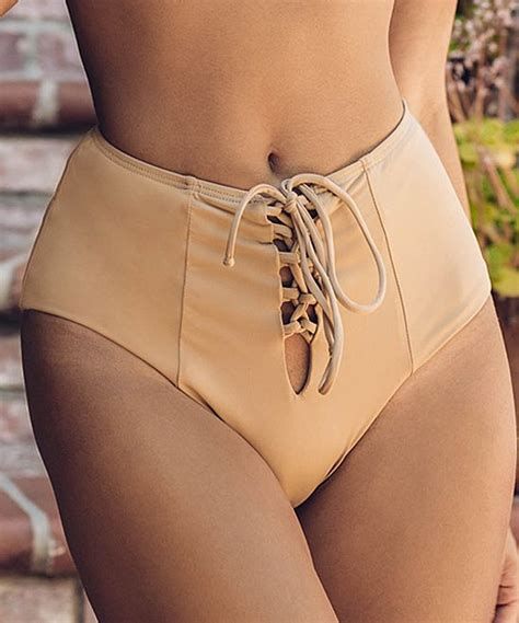 beige seamless high waist lace up bikini bottoms products bikinis bikini bottoms swimwear