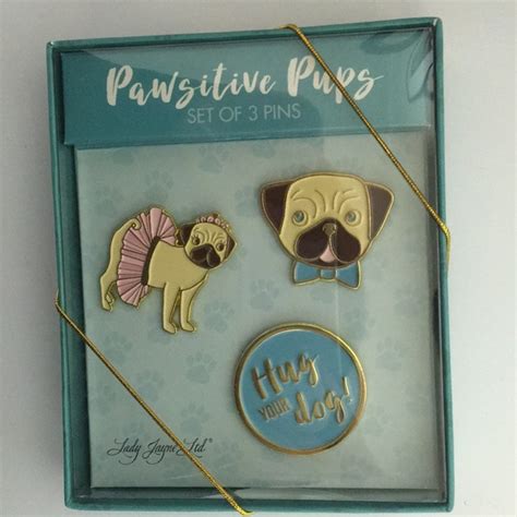 Lady Jayne Ltd Jewelry “pawsitive Pups” Set Of 3 Enamel And Metal Pins