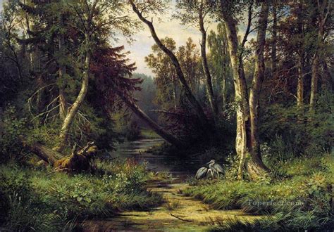 Forest Landscape With Herons 1870 Ivan Ivanovich Trees Painting In Oil