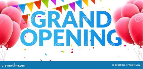 Grand Opening Event Invitation Banner With Balloons And Confetti Grand