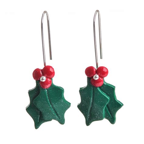 Polymer Holly Holiday Earrings Southern Highland Craft Guild