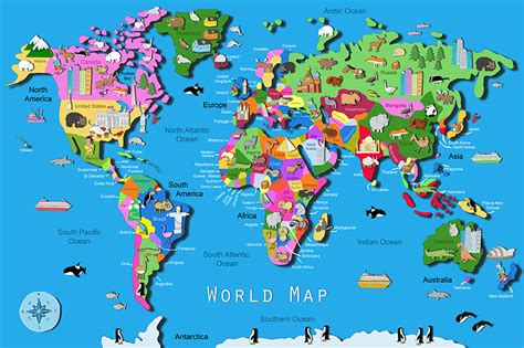 The major rivers of the world offer great opportunities for adventure sports like river rafting and angling. Its's a jungle in here!: Kids World Map