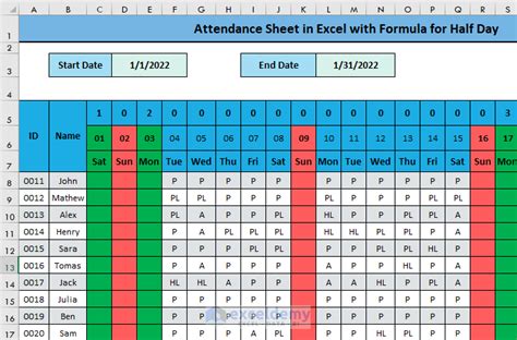 Attendance Sheet In Excel With Formula For Half Day 3 Examples