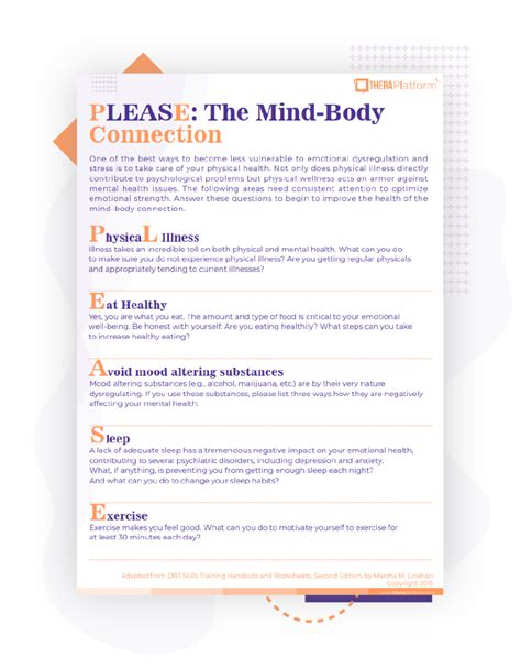 Dbt Worksheets Therapy Worksheets Mind Body Connection Mental