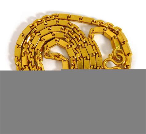 Mens Heavy Solid 24k Yellow Gold Bar Cable Unique Link Chain Necklace