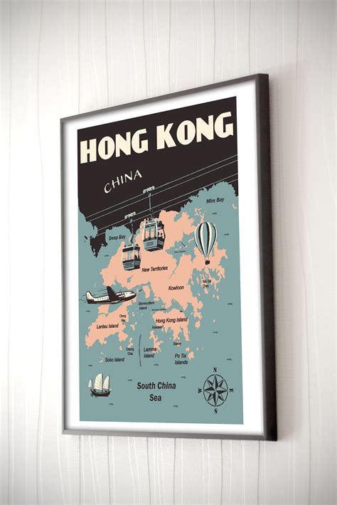 Hong Kong Art Print Hong Kong Map Wall Art Decor Travel Etsy