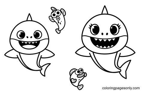 Baby Shark And Mommy Shark Coloring Page Free Printable Coloring Pages