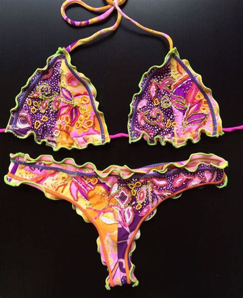 small handmade beaded brazilian bikini with purple and orange etsy bikinis unique bikinis