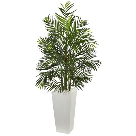 Nearly Natural 5ft. Areca Artificial Palm Tree in White Planter, UV