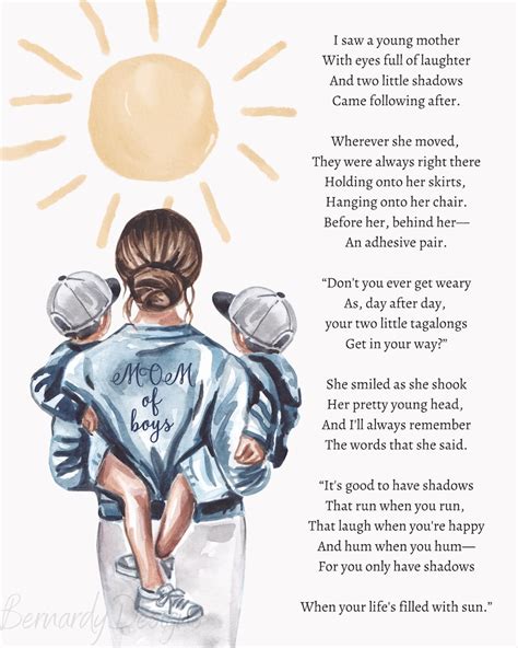 Boy Mom Two Little Shadows Mothers Day Poetry Print Watercolor Art