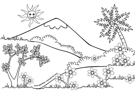 Gambar Mewarnai Pemandangan Alam Pegunungan Sketch Coloring Page