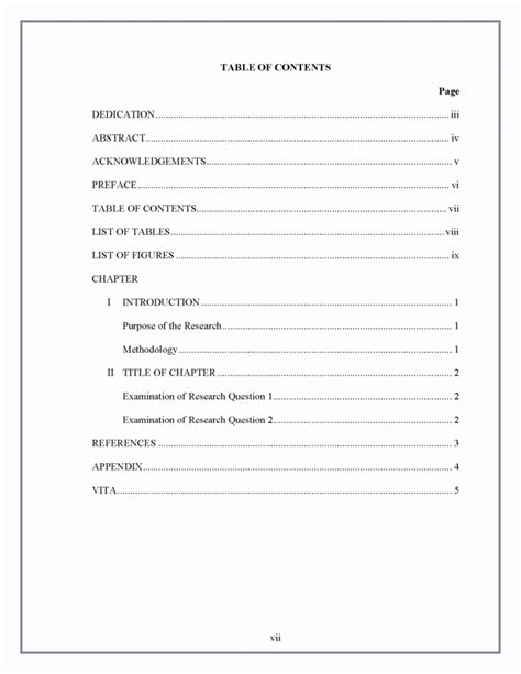 Additional preliminary pages are usually required for a thesis. Microsoft Word Table Of Contents Template Blank in ...