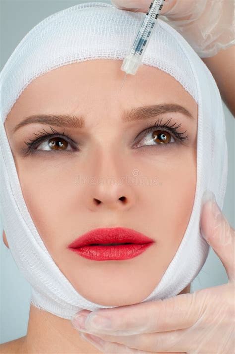 Beautiful Woman Get Injection Patient Bandaged Face Beauty Fashion