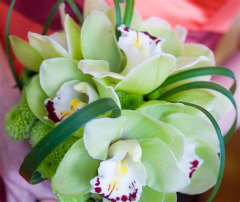 Green Cymbidium Orchids And Button Mums Orchid Bouquet Cymbidium Orchids Bouquet Design