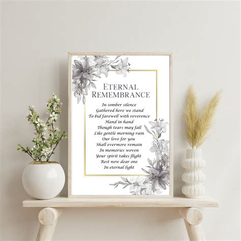 Eternal Remembrance, Printable Grief Quote, Funeral Poem Sign