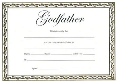 Godfather Certificate Christening Or Naming Day T For