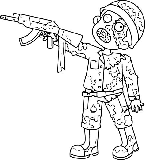 Zombie Soldier Isolated Coloring Page For Kids 36325661 Vector Art At