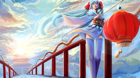 Wallpaper Illustration Long Hair Anime Girls Looking At Viewer Sky Clouds Vocaloid