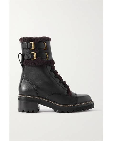 See By Chloé Mallory Shearling Lined Leather Combat Boots In Black Lyst