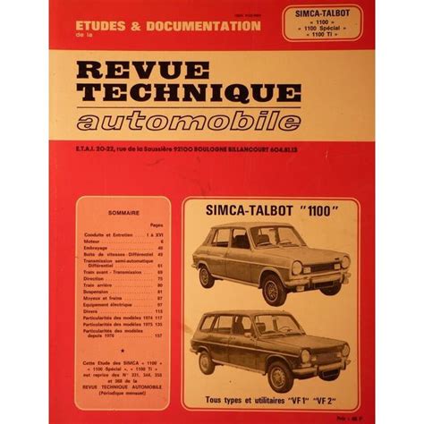 Free visitor information, future travel planning assistance, maps, brochures, and meeting and event planning assistance available. RTA Simca 1100 tous types