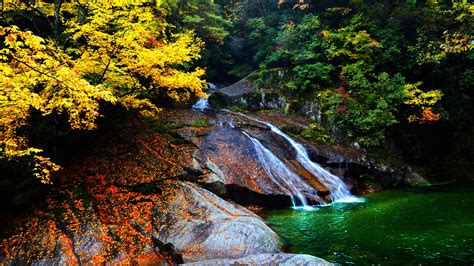 Autumn Waterfall Scenery Photo 4k Wallpaper Hd