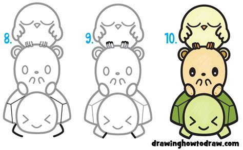 Learn How To Draw Cute Cartoon Turtle Hamster And Bird Kawaii Easy
