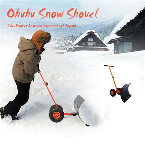 Ohuhu Wheeled Snow Shovel Snow Pusher Adjustable Angle Snow Remover