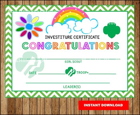 Girl Scout Investiture Certificate Printable Girl Scouts Etsy Uk