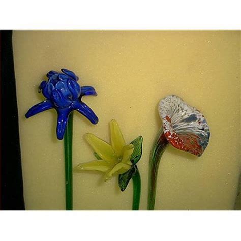 3 Long Stem Hand Blown Glass Flowers 1520506