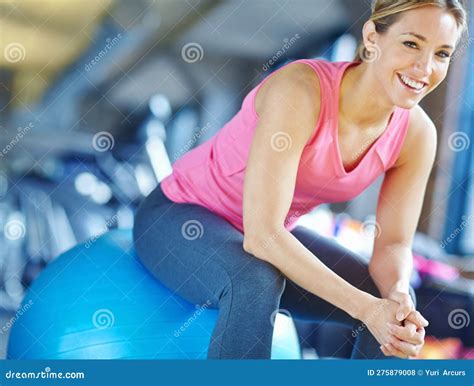 Gym Always Makes Me Smile A Young Woman Sitting On An Exercise Ball In Her Local Gym Stock