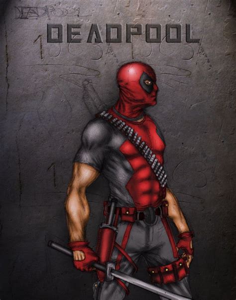 A Drawing Of Deadpool Holding Two Swords
