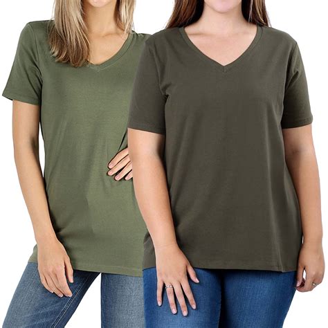 zenana women and plus size cotton v neck short sleeve casual basic tee shirts
