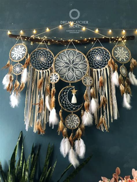 Dreamcatcher Moon And Stars Hanging Over The Bed Large Dream Etsy