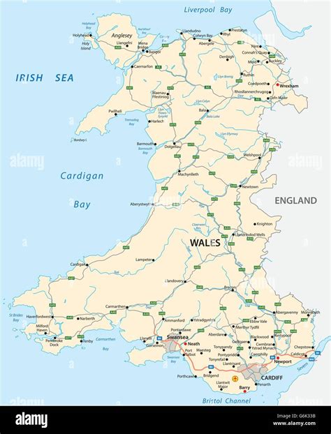 Vector Road Map Of The British Territory Of Wales Stock Vector Image