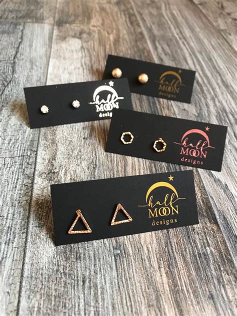 Logo Earring Black Cards Custom Foil Jewelry Card Mini Stud Etsy