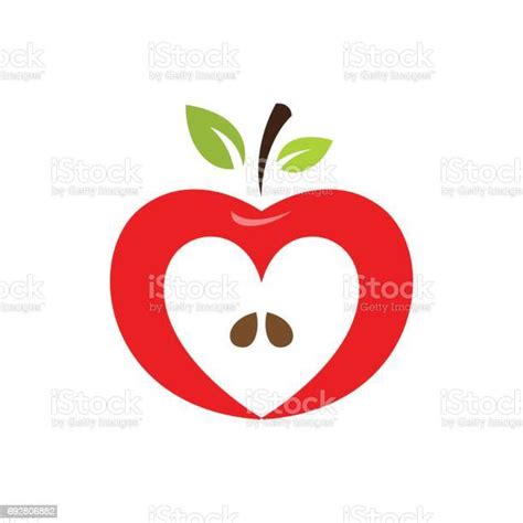 Heart Shaped Apple Vector Icon Label Emblem Design Stock Illustration