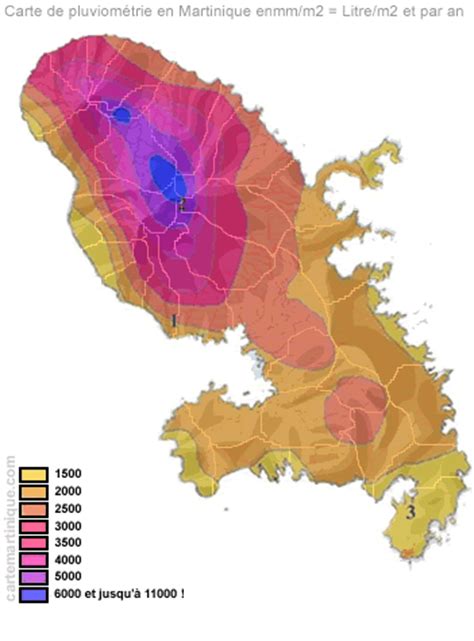 Carte de la martinique © hachette tourisme. Carte Pluviométrie (Pluie annuelle) en Martinique