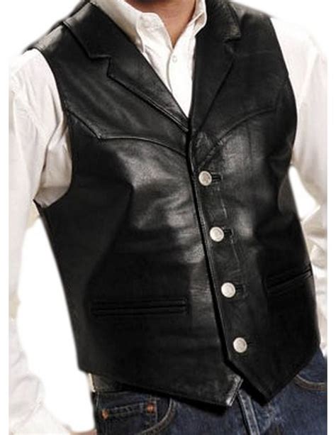 Roper Western Vest Mens Leather Vest Button Black 02 075 0510 0503 Bl